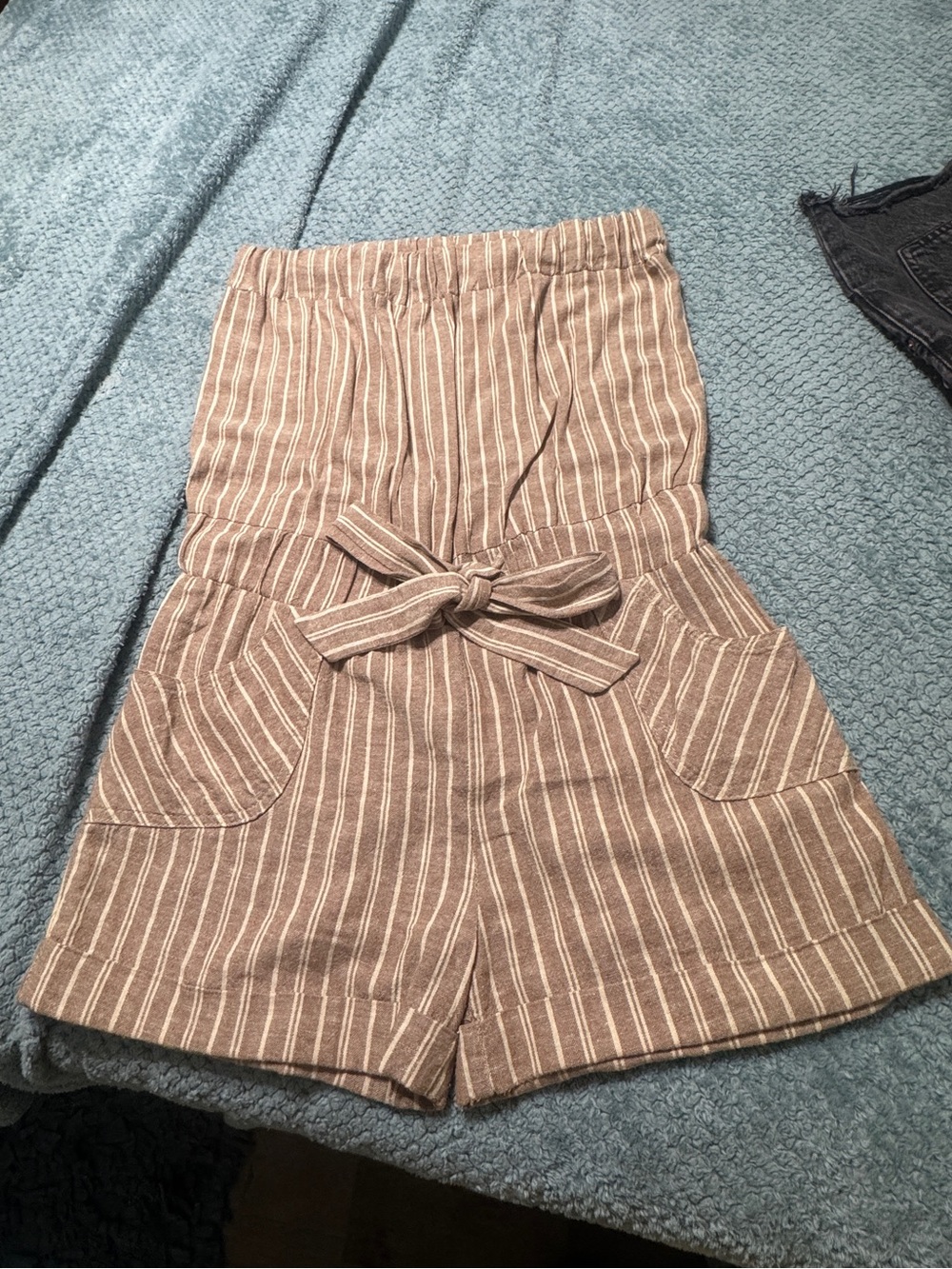 What’s Hot Linen striped beige romper. Size large
